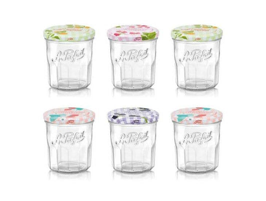LE PARFAIT Glass Jar w/decorative Metal Lid: Clear w/décor lid / Clear w/décor lid / 8x8x9.5cm/3x3x3.7"