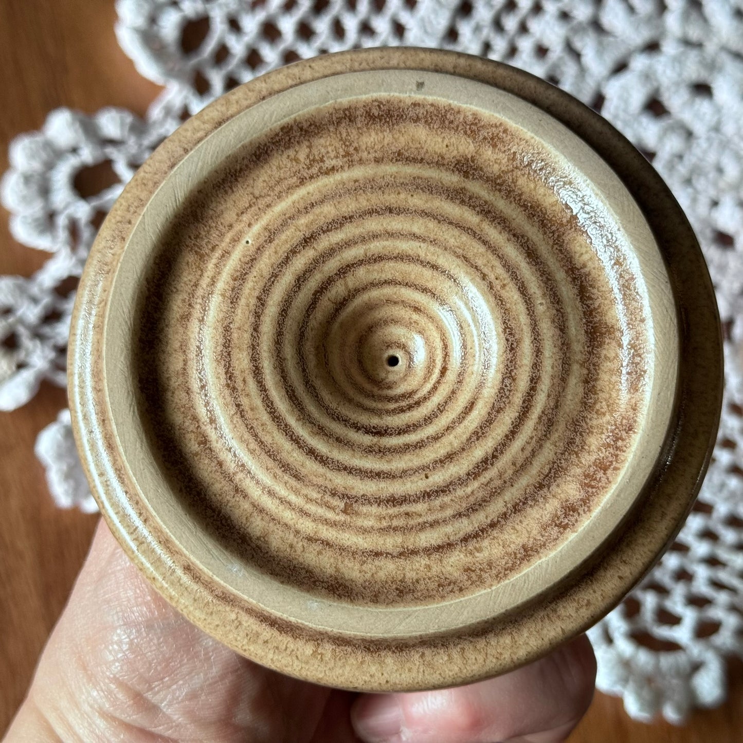 Brown Glazed Pottery & Bamboo Teapot