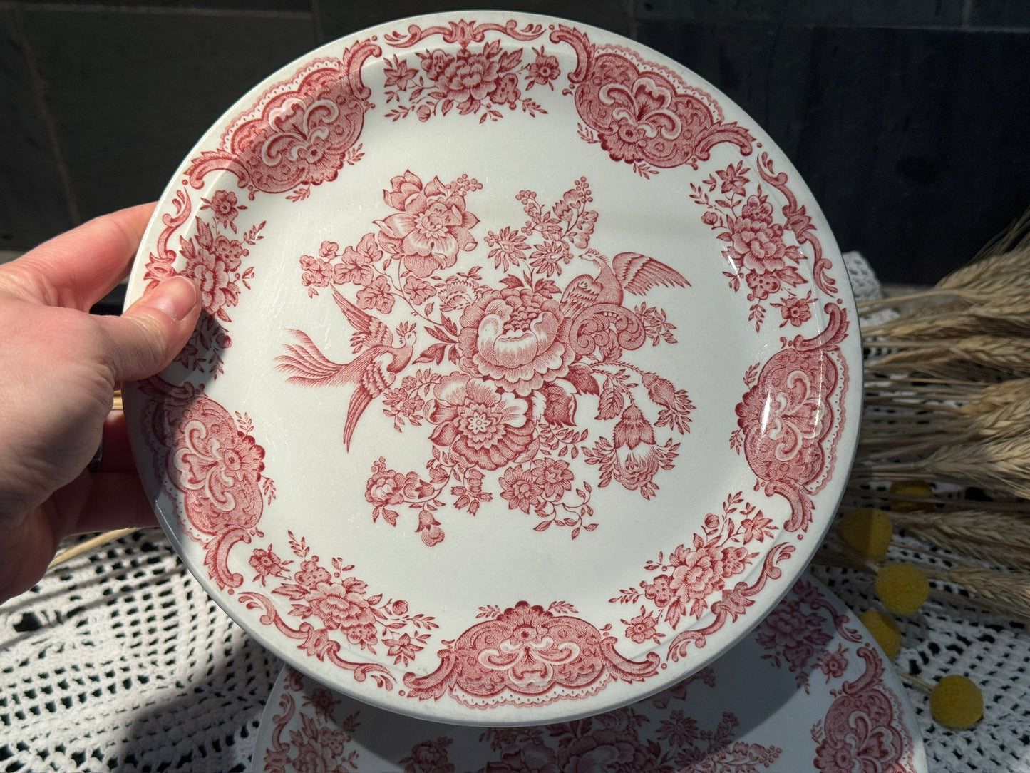 Vintage WINDSOR Steelite Ironstone Pink Transferware Floral Plates