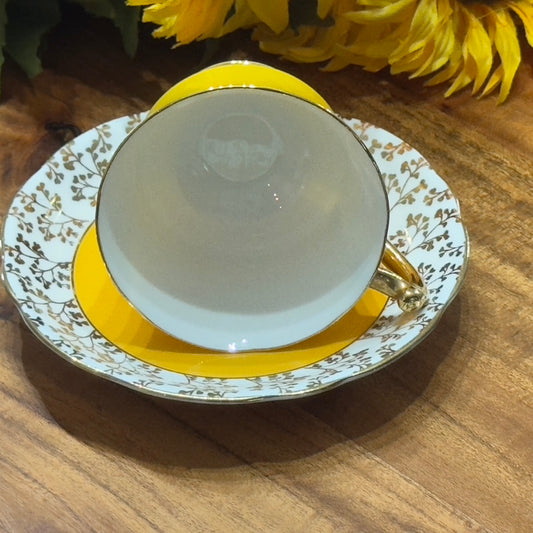 Gladstone England Yellow/Gold Teacup & Saucer Set