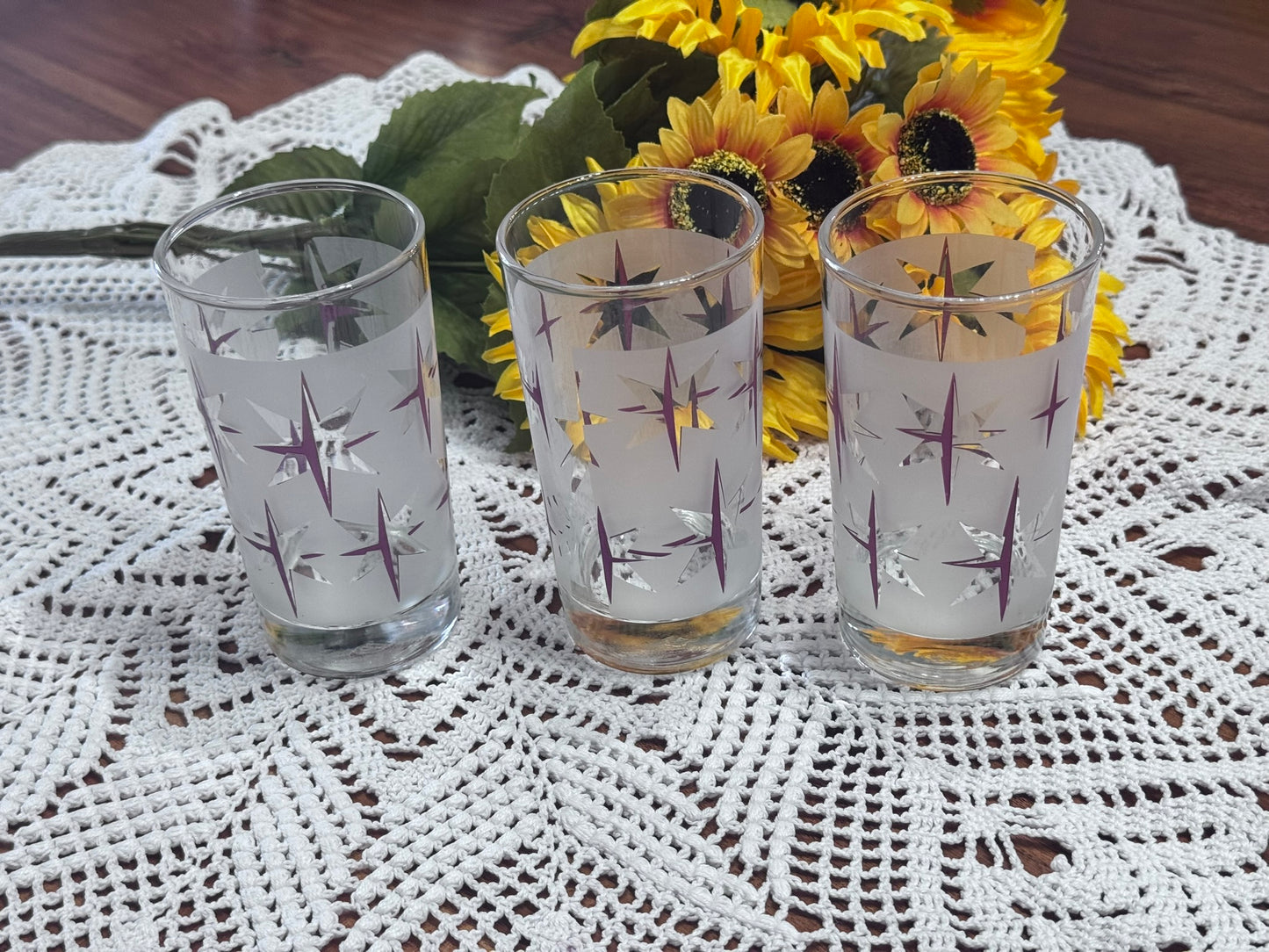 Dominion Glass Purple/Pink & Silver Starburst Drinking Glasses