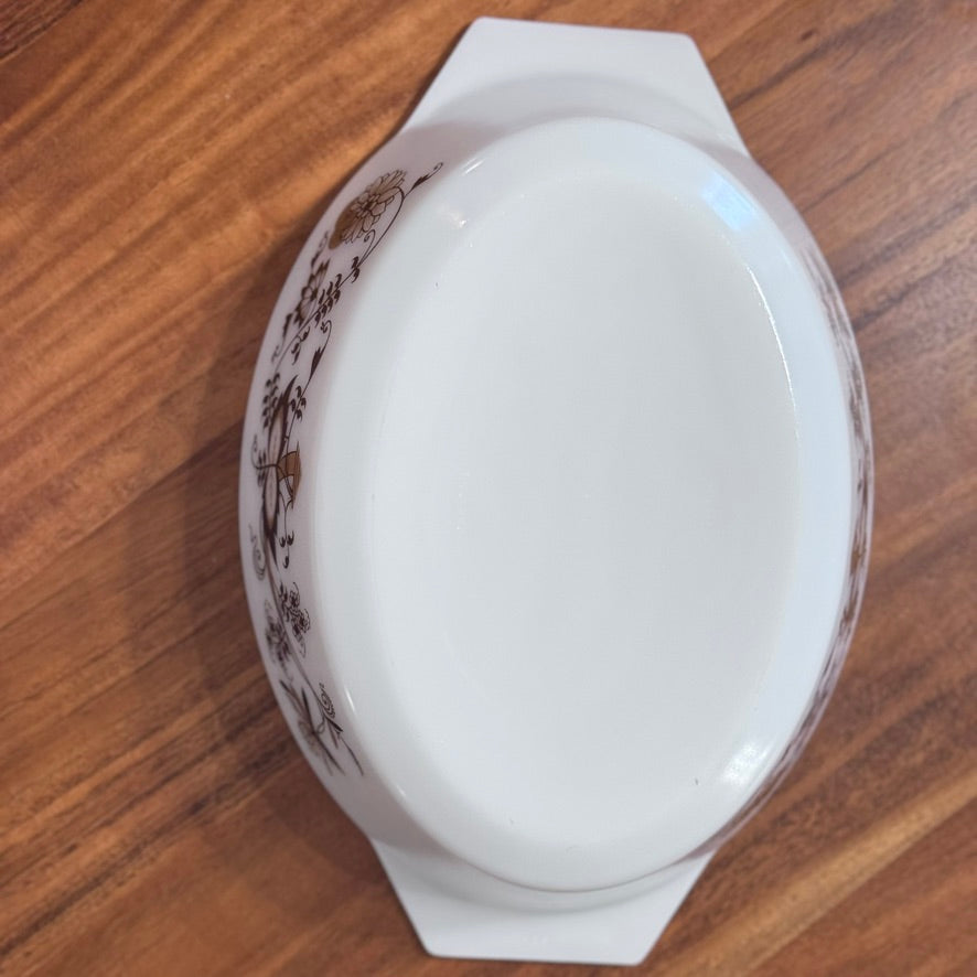 PYREX England Brown Floral Oval Casserole Dish