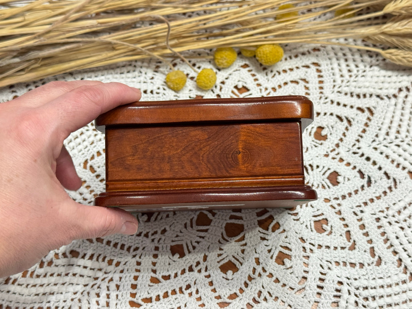 Vintage Tapestry Wooden Jewelry Box
