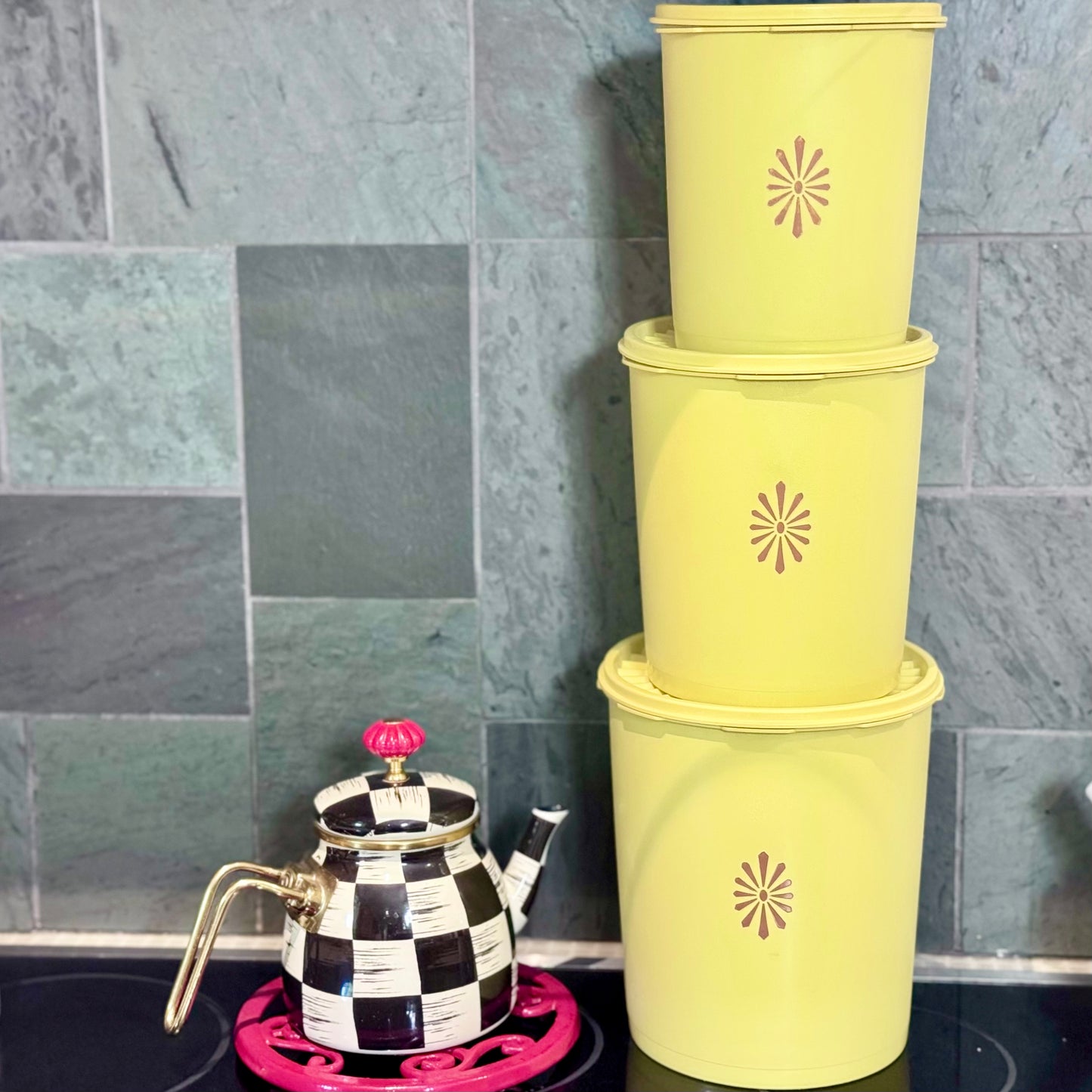 Yellow/Gold Servalier Stacking Tupperware Canisters