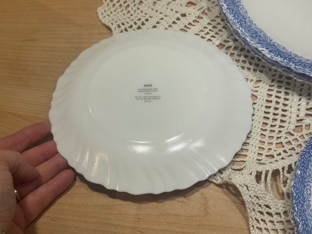 ARC France MSE Milk Glass and Blue Vine Dish Set