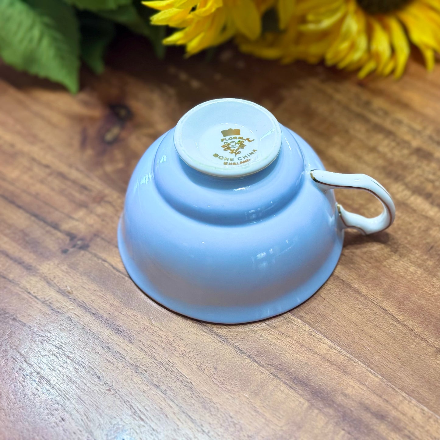 Royal Floral Baby Blue with Pink Cherry Blossom Teacup & Saucer