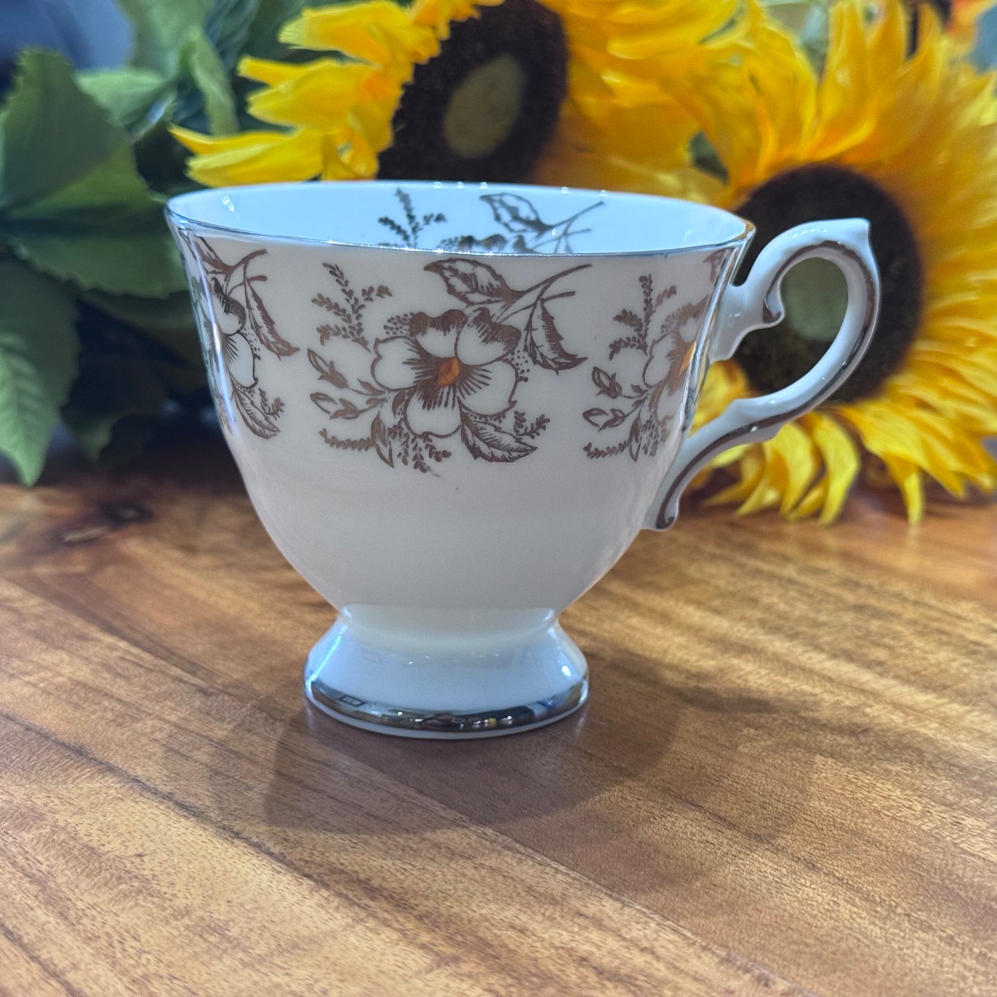 Royal Grafton Silver & Gold Floral Teacup & Saucer Set