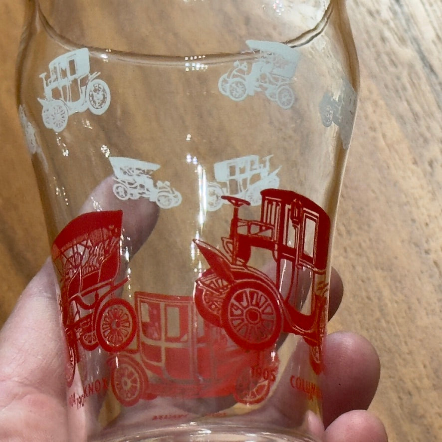 Dominion Red/White Vintage Automobile Stackable Small Juice Glasses