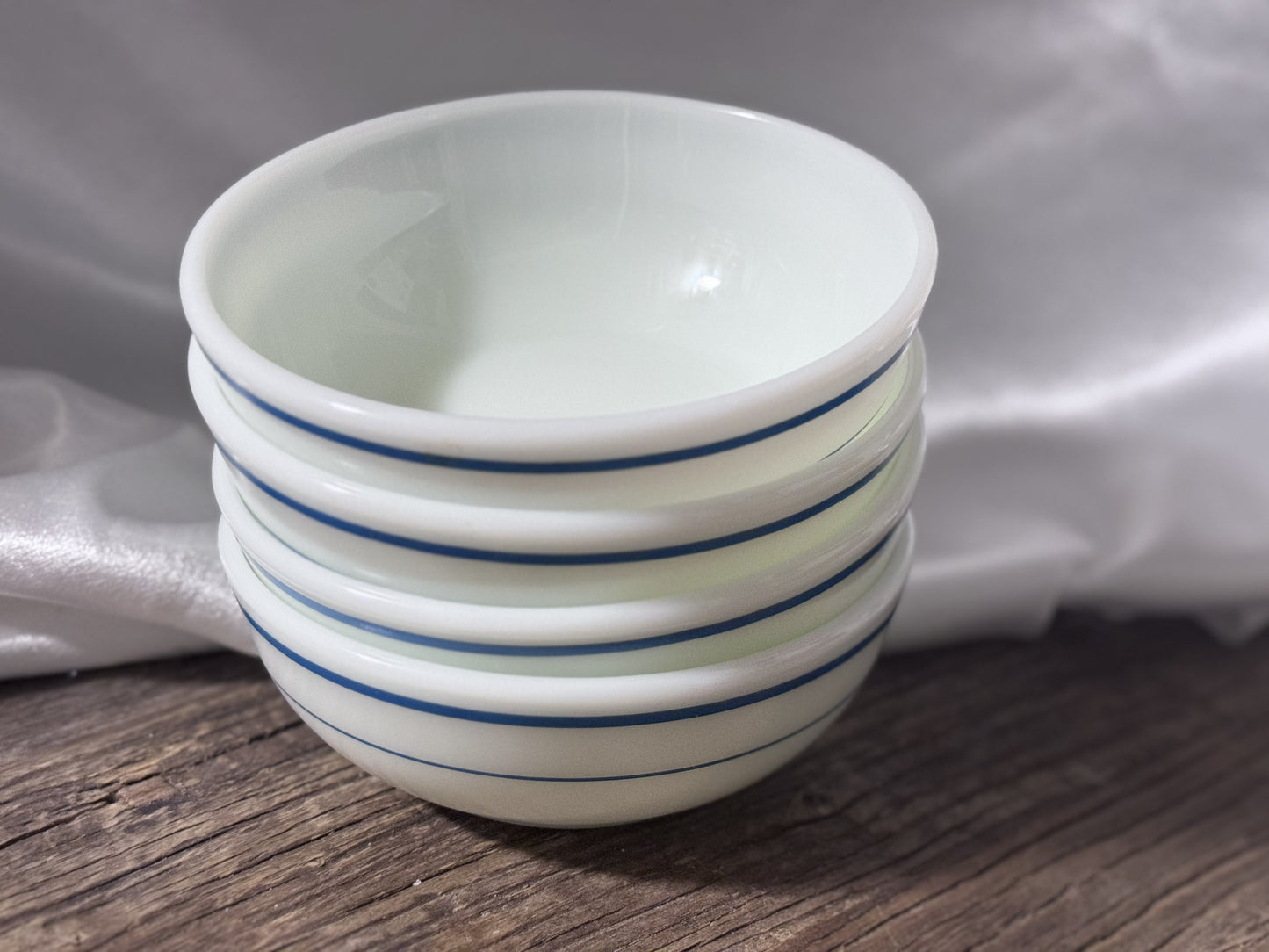 Pyrex Blue Striped Milk Glass Dish Set