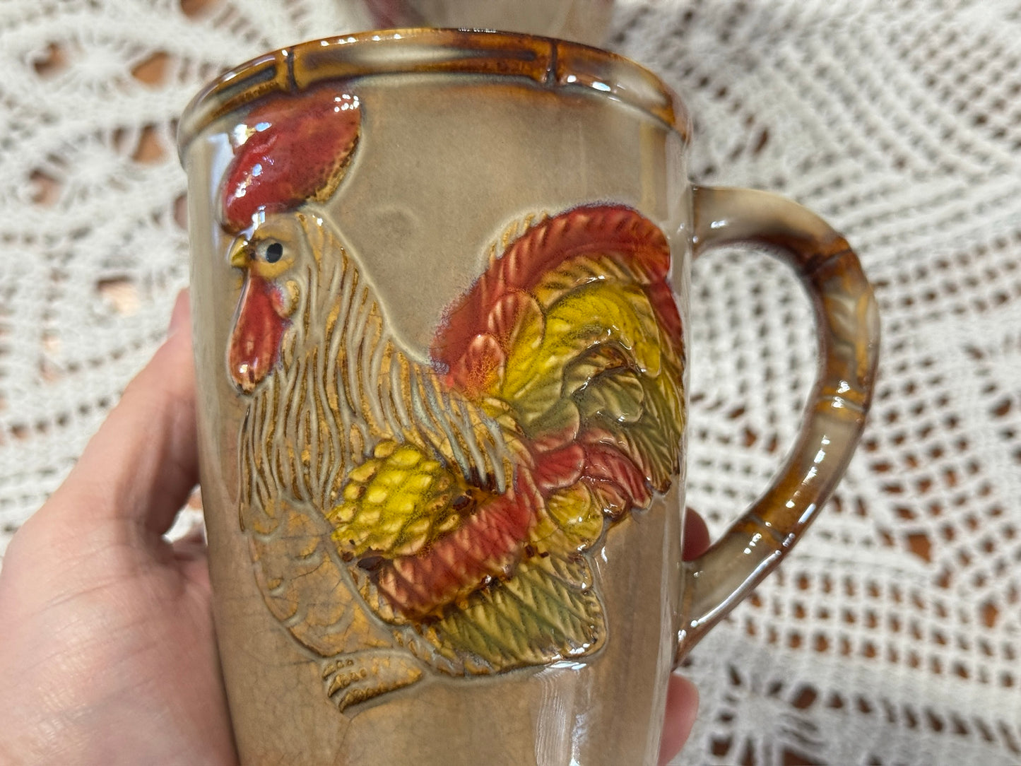 Farmhouse Rooster Hen Coffee Cup Pair