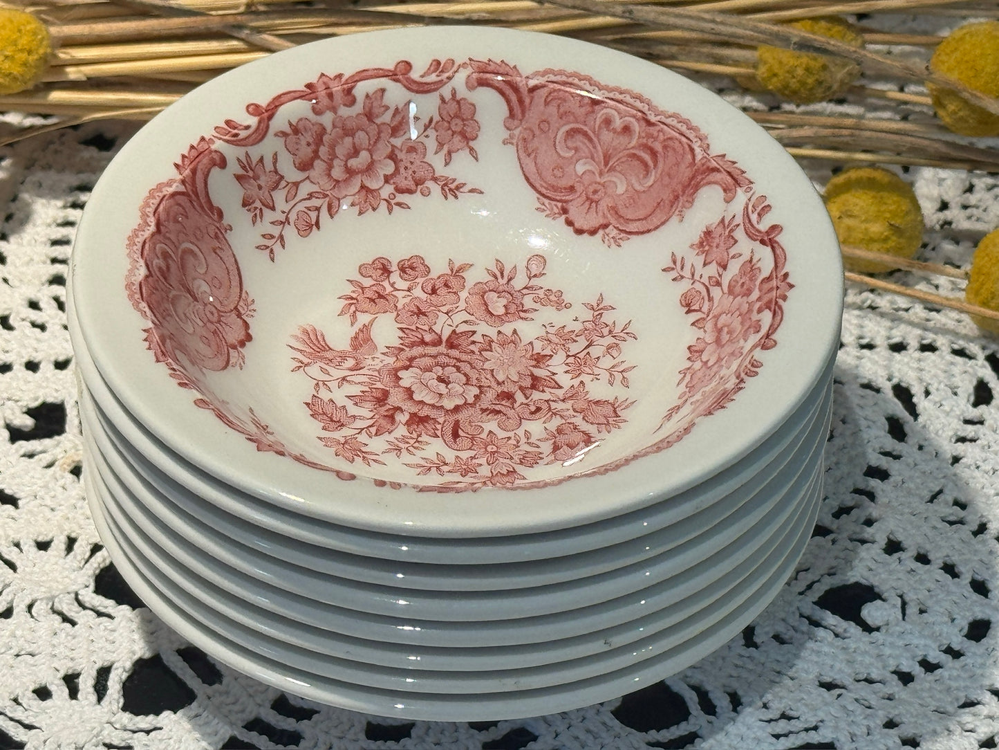 Vintage WINDSOR Steelite Ironstone Pink Transferware Dessert/Salad Bowls