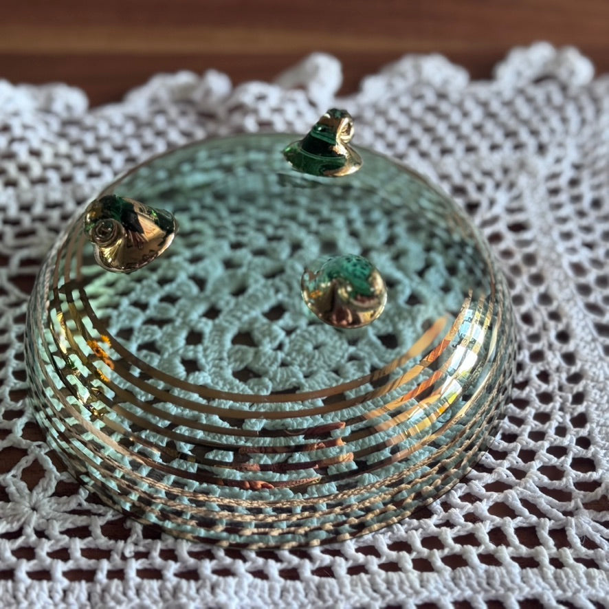 Czech Bohemian Lidded Glass Cut Footed Bowl