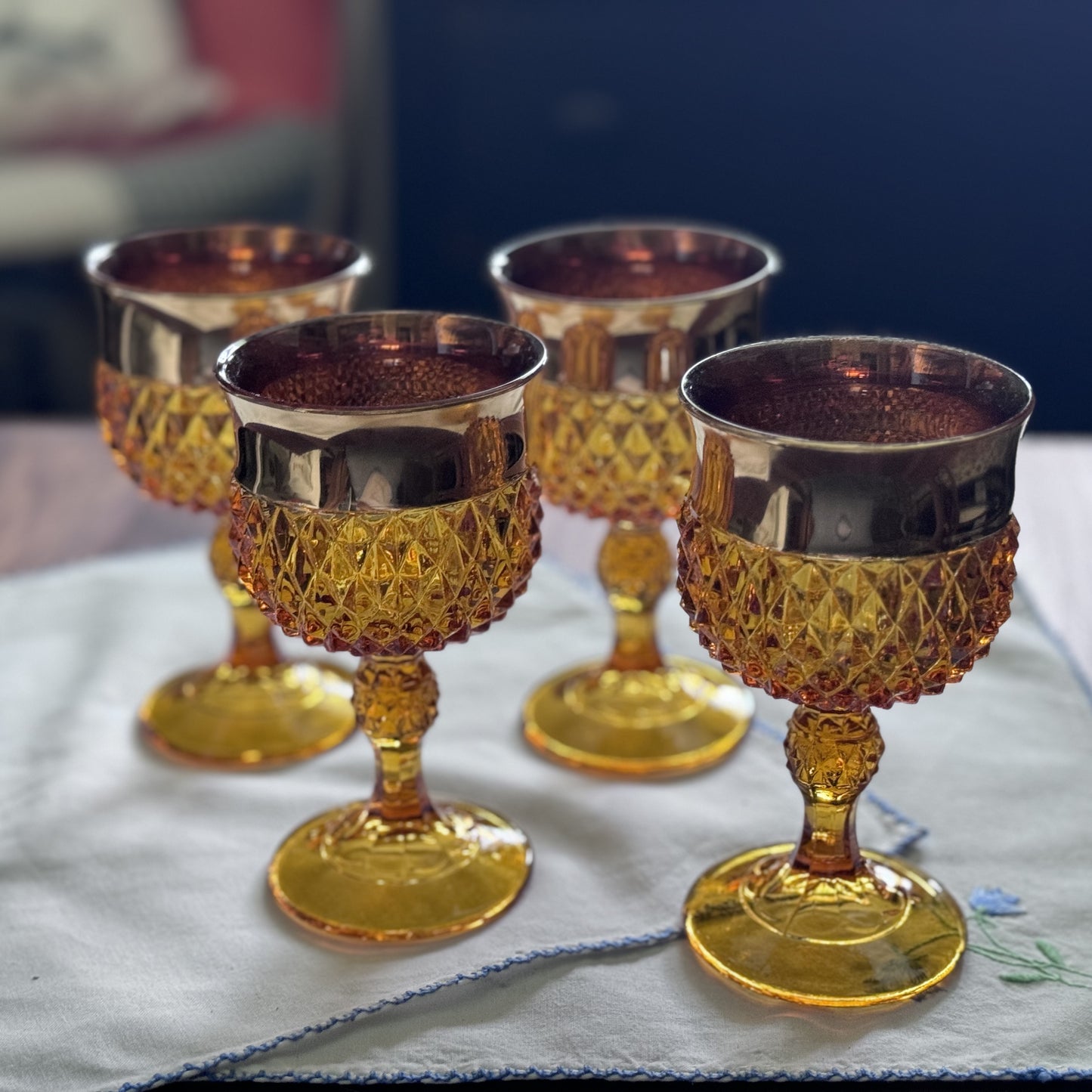 Amber Wine Glasses/Goblets with Gold Gilt Band