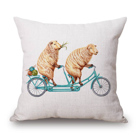 Sheep On Bike Decorative Pillow, Cushion, Indoor/Outdoor