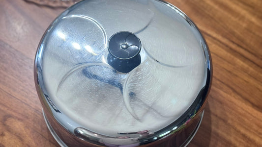 Vintage Chrome Cake Cover & Pressed Glass Cake Plate