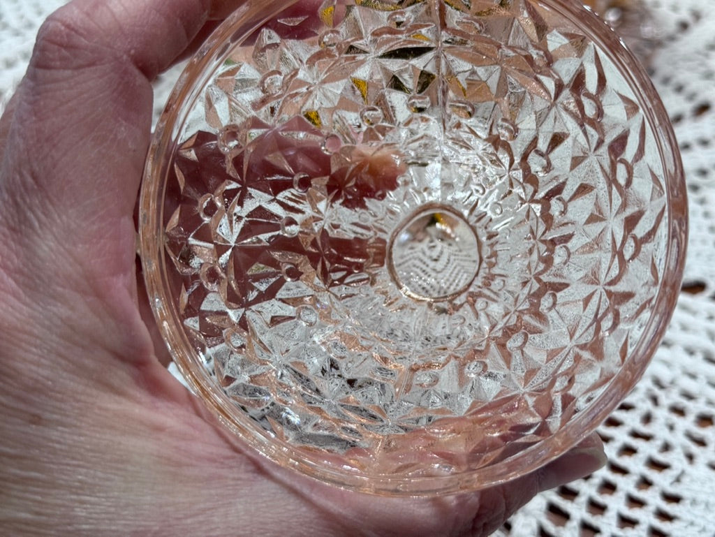 Pink Jeannette Depression Glass Holiday Button & Bows Sherbet Bowls
