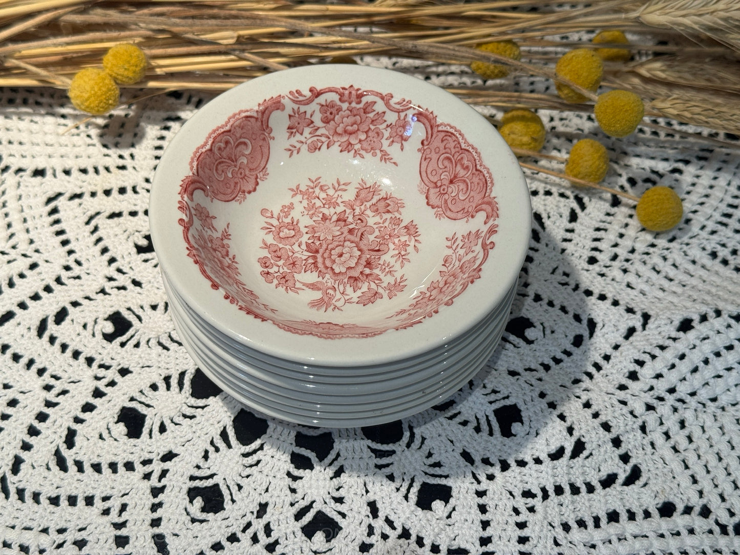 Vintage WINDSOR Steelite Ironstone Pink Transferware Dessert/Salad Bowls
