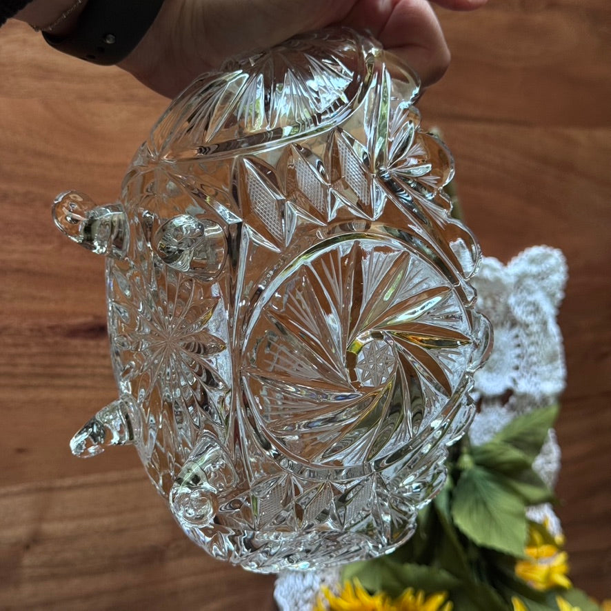 Hand Cut Footed Oval Pinwheel Lead Crystal Bowl