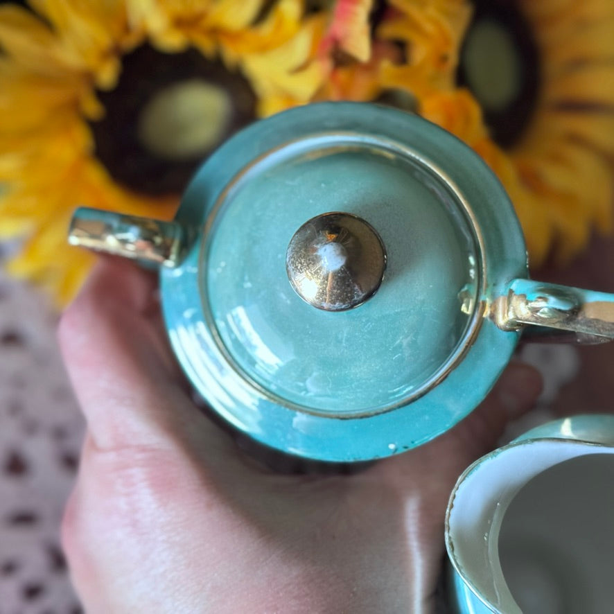 Greek Inspired Green/Aqua Lustreware Tea Set Japan