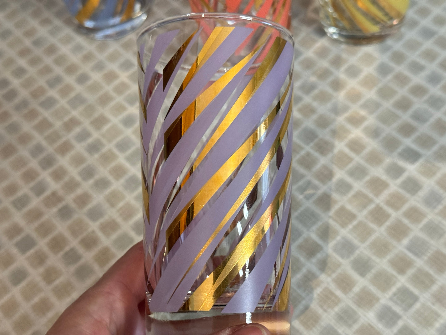 Midcentury Striped 12 oz Tumbler Bar Glasses