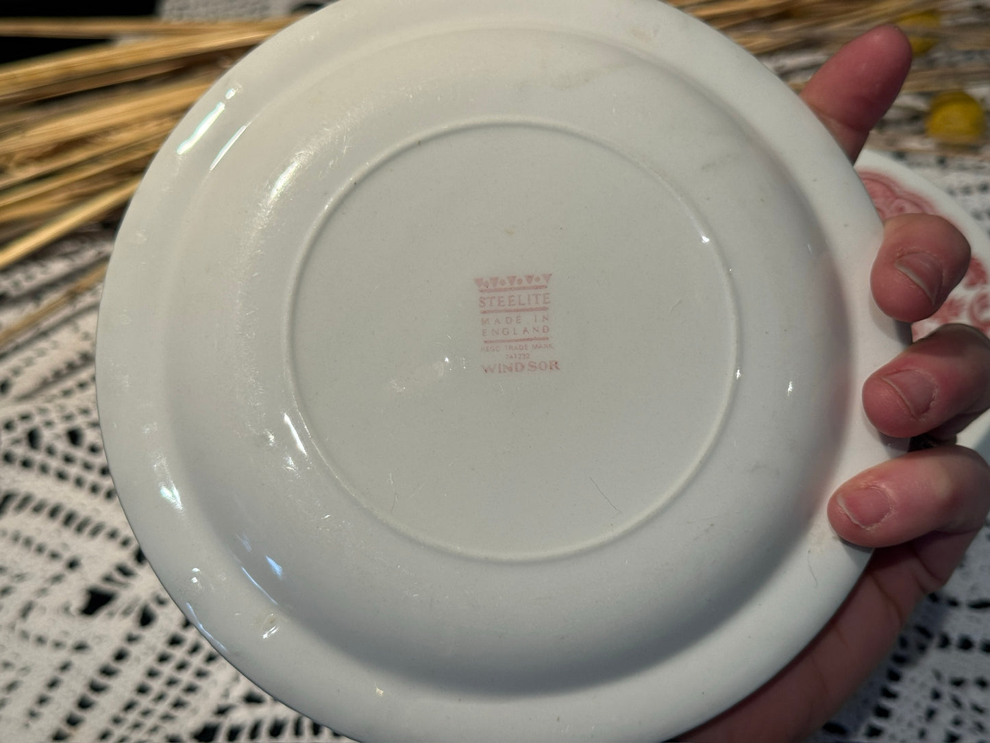 Vintage WINDSOR Steelite Ironstone Pink Transferware Floral Saucer