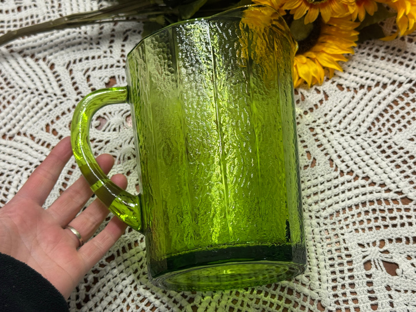 Anchor Hocking Avocado Green Textured Pitcher