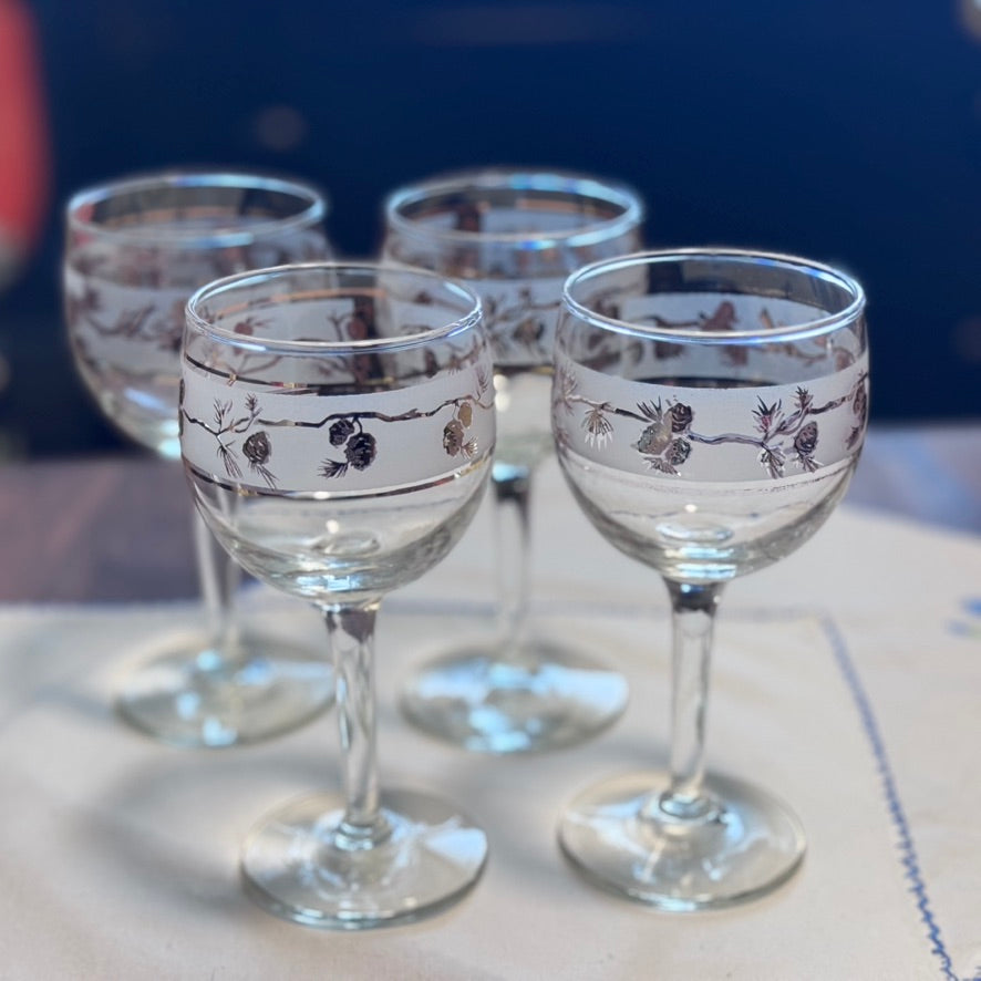 Gold & Frosted Pinecone Wine Glasses