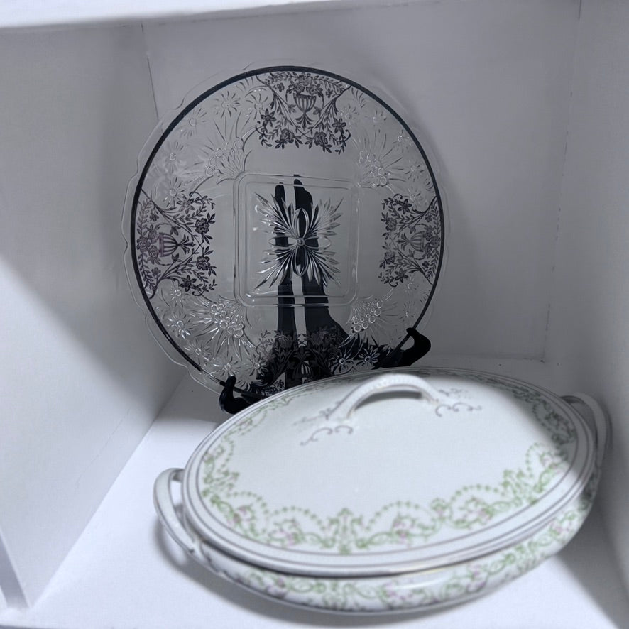 Silver Overlay Glass Cake Plate