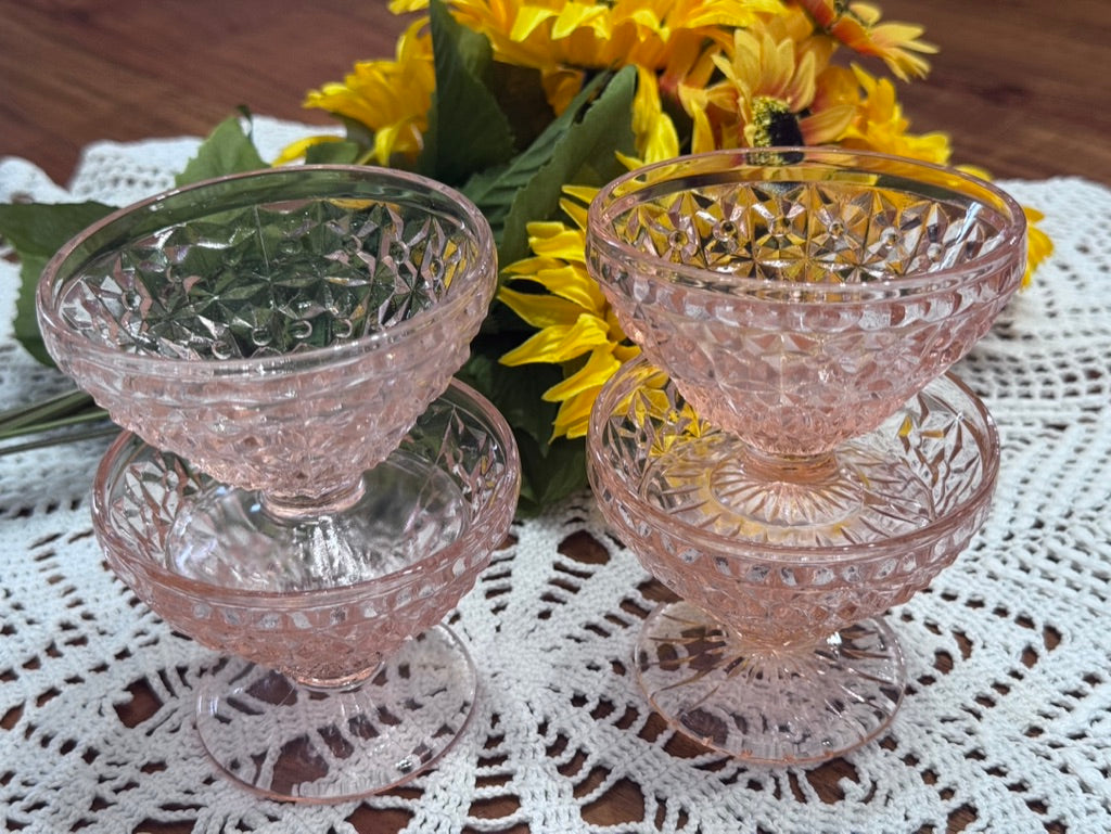Pink Jeannette Depression Glass Holiday Button & Bows Sherbet Bowls