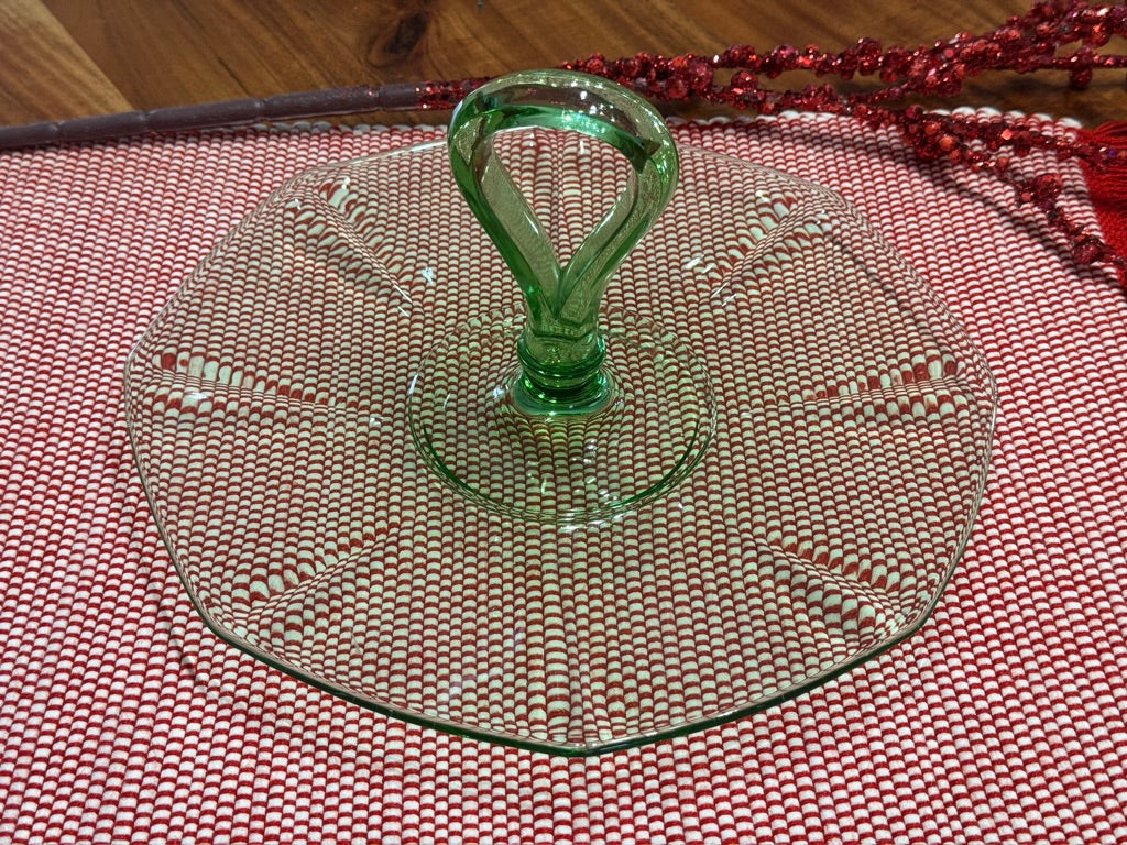 Green Depression Glass Tidbit Dessert Tray