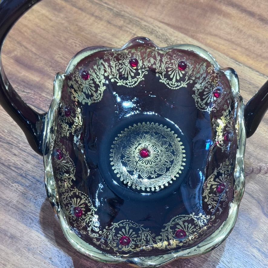 Art Glass Handled Amethyst Basket