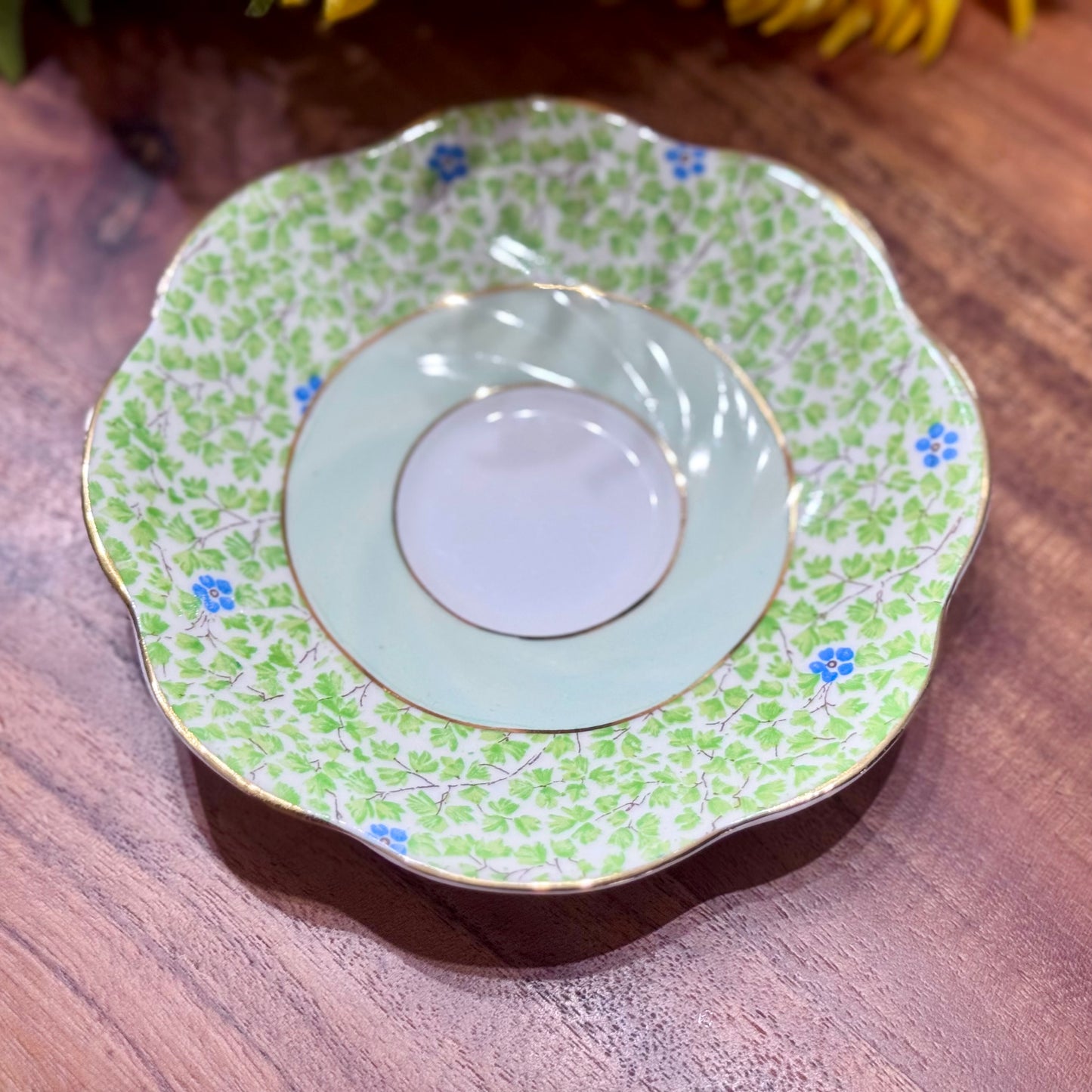 ROSINA Green Clover & Flower Teacup & Saucer Set