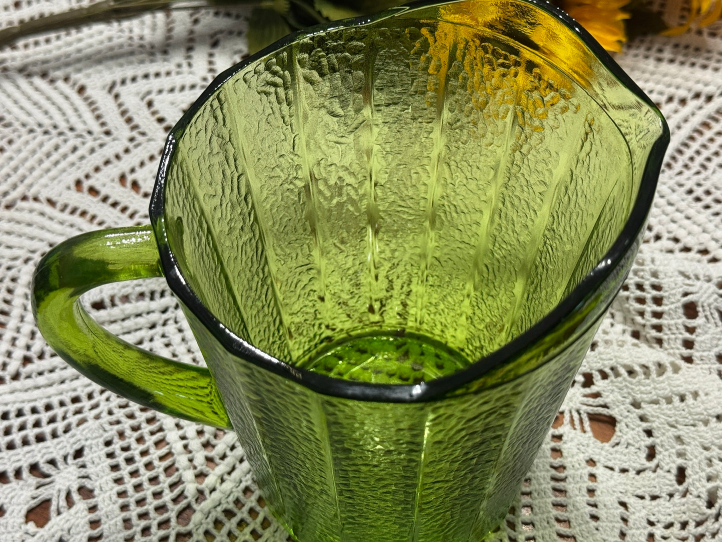 Anchor Hocking Avocado Green Textured Pitcher