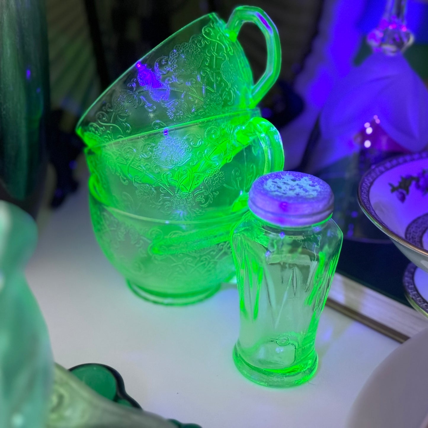 Hazel Atlas Green Vaseline Glass Cups