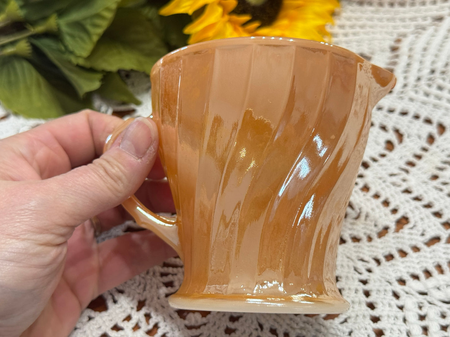Anchor Hocking Fire-King Peach Luster Creamer Swirl Pattern
