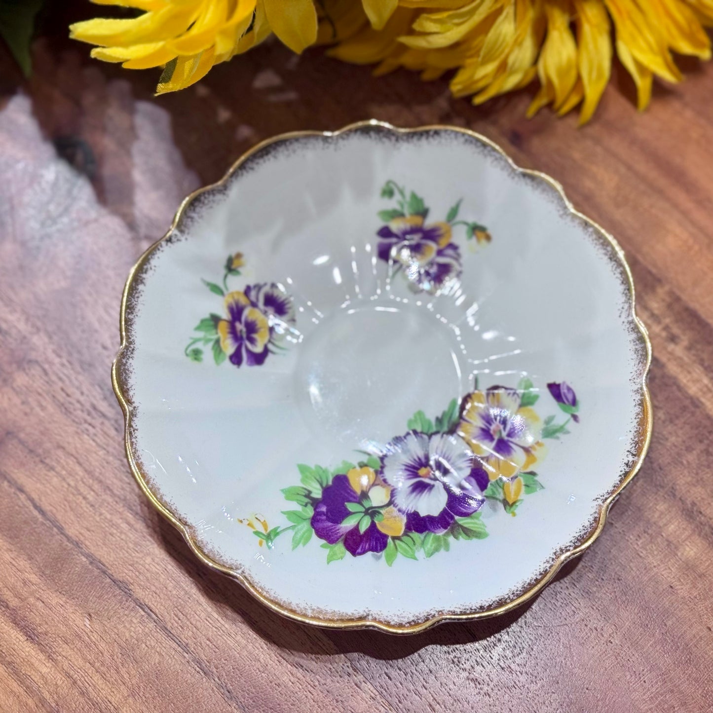 Victoria C & E Bone China Purple Pansy Teacup & Saucer Set