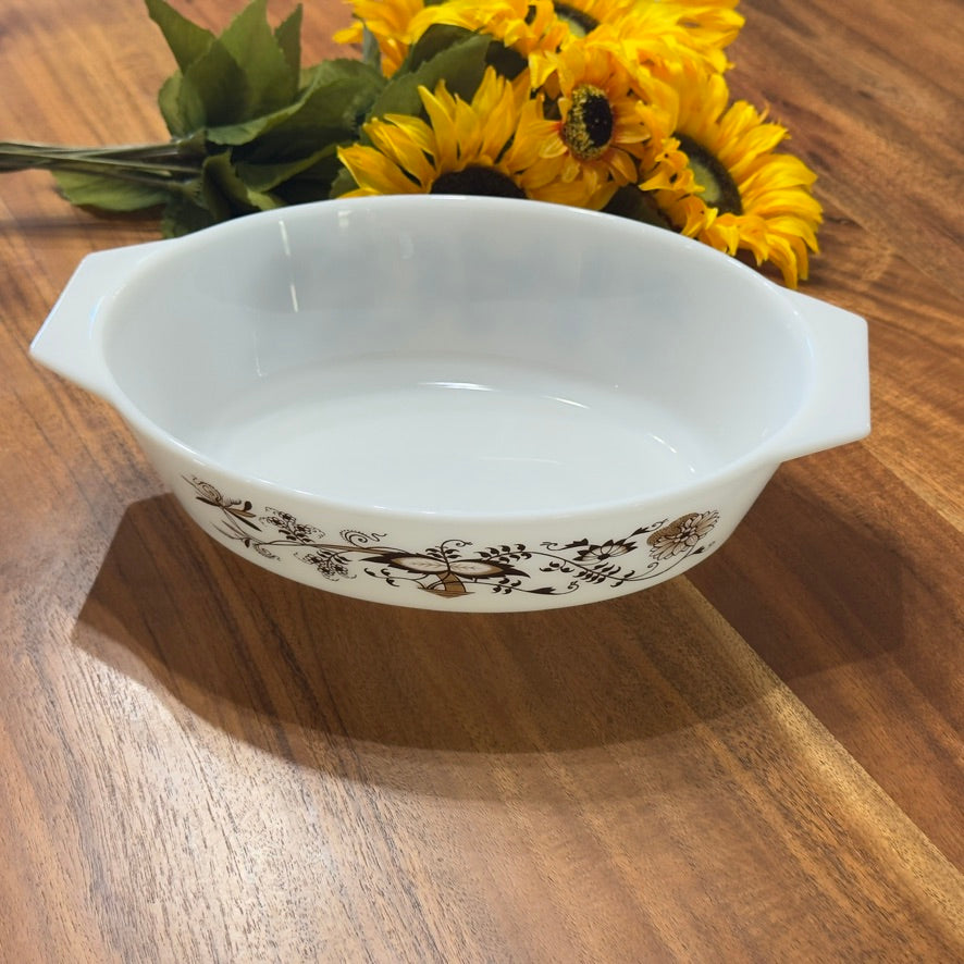 PYREX England Brown Floral Oval Casserole Dish