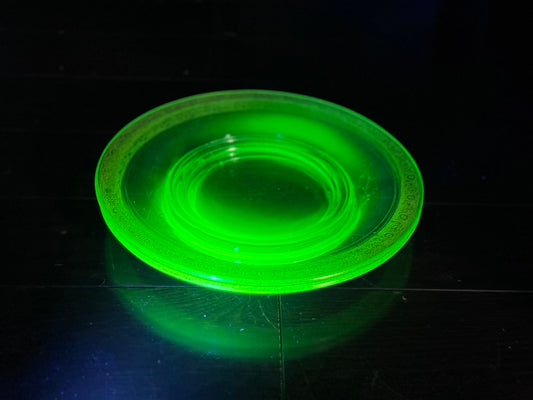Green Depression Vaseline Uranium Glass Gold Trim Plates