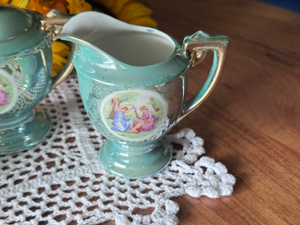 Greek Inspired Green/Aqua Lustreware Tea Set Japan