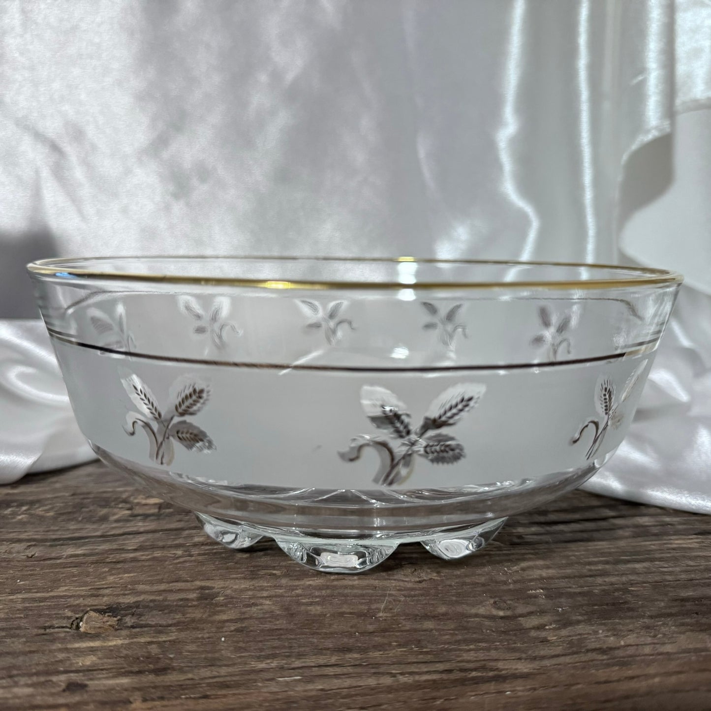 Frosted Glass Gold Wheat and Springs Crystal Bowl/Serving Set