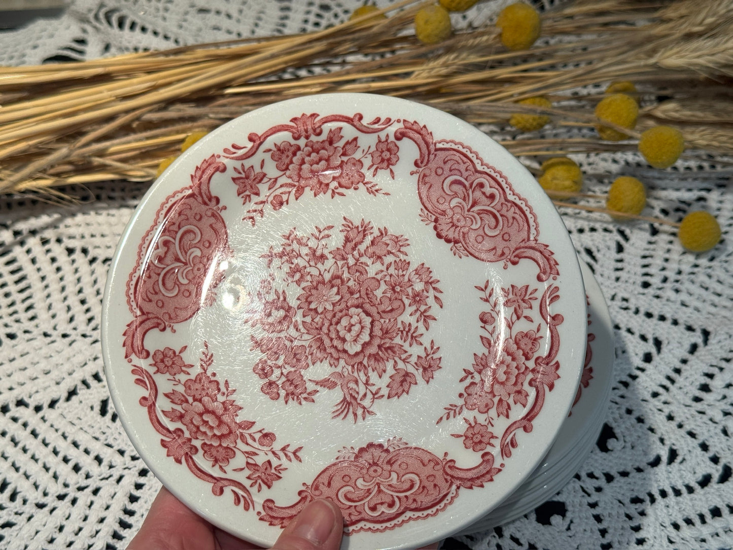 Vintage WINDSOR Steelite Ironstone Pink Transferware Floral Saucer
