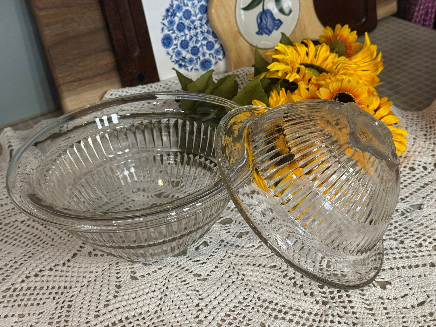 Hazel Atlas Clear Ribbed Glass "Aurora" Stacking Mixing Bowls