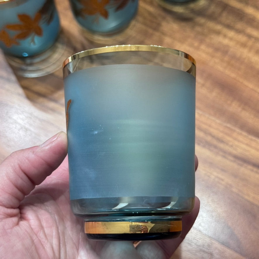 Bohemian Blue Glass with Gold Leaf Motif Design Tumblers