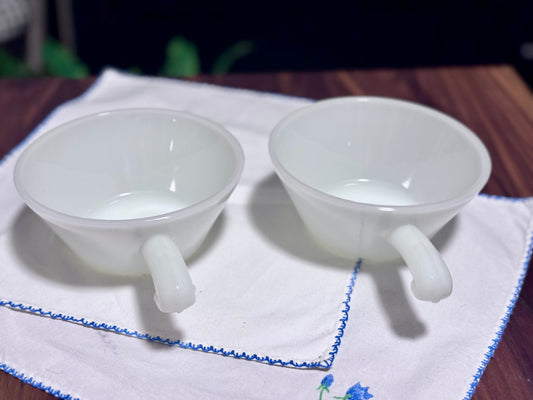 Anchor Hocking White Milk Glass Handled Bowls