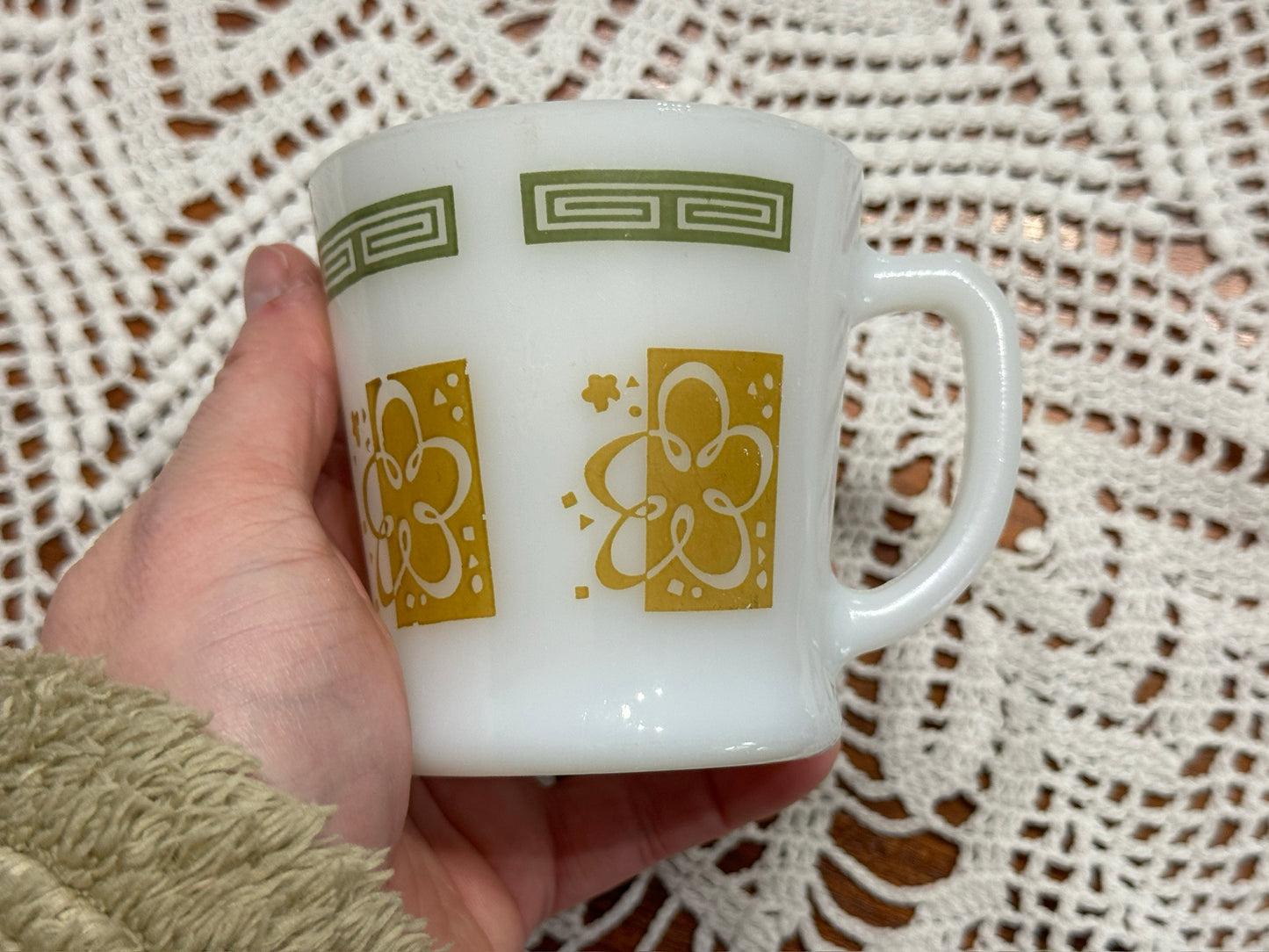 Anchor Hocking Fire-King Greek Key Milk Glass Mugs