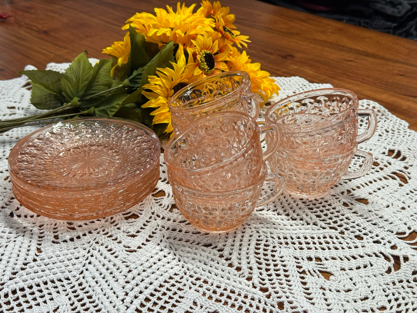 Pink Jeannette Depression Glass 'Holiday Buttons and Bows' Teacup & Saucer Set