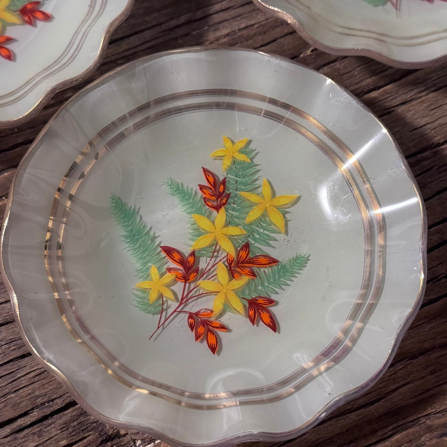 Handmade Antique (1920s?) Small Enameled Glass Confectionery Plates