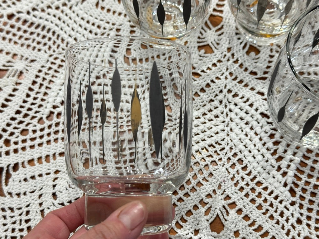 Harlequin Black & Gold Roly Poly Lowball 'Cattail' Drinking Glasses