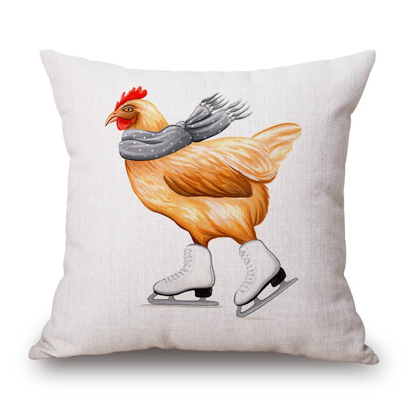 Hen Ice Skating Decorative Pillow, Cushion, Indoor/Outdoor