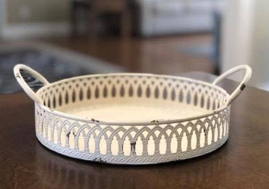 White Distressed Lattice Tray